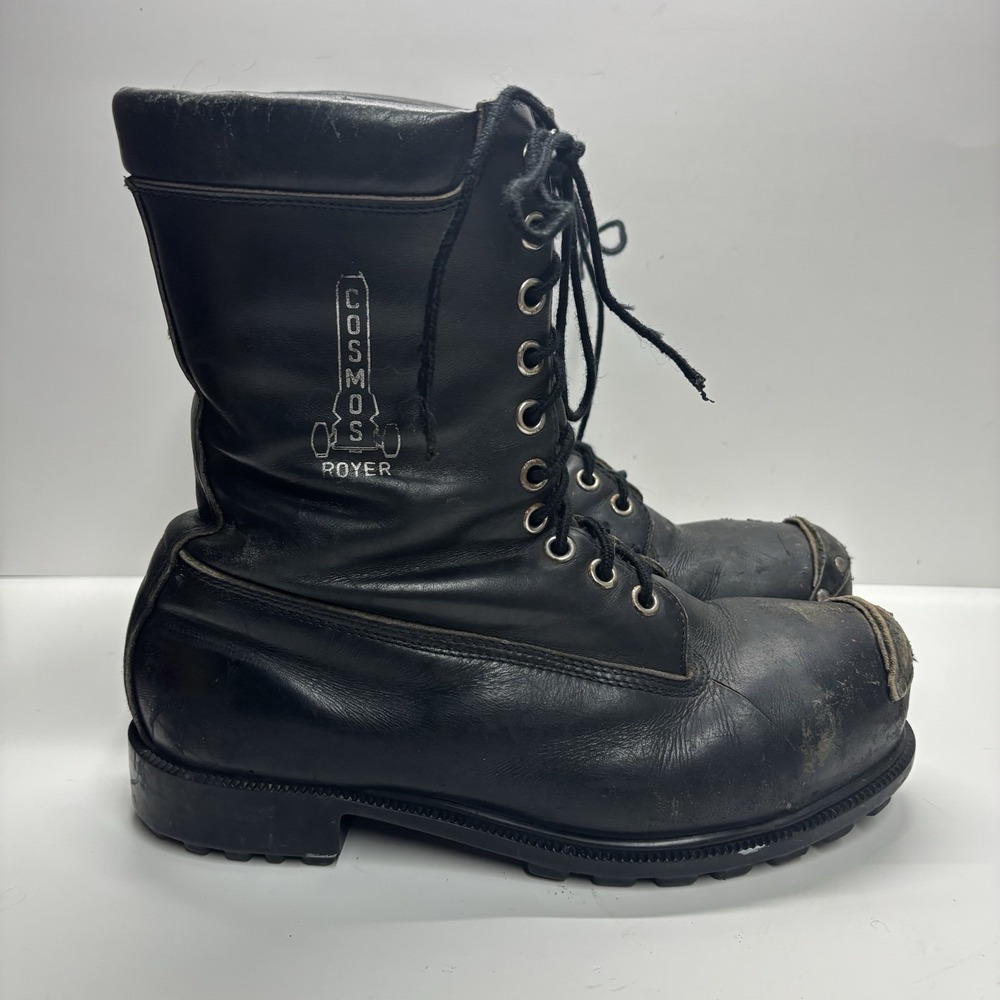 Vintage Royer Cosmos Safety Work Boots 10 Black Leather Steel Toe Made Canada